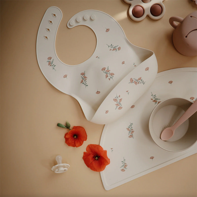 Silicone Baby Bib - Pink Flowers