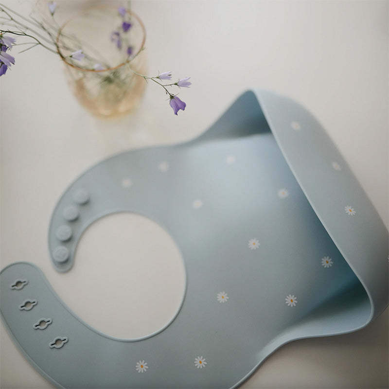 Silicone Baby Bib - White Daisy