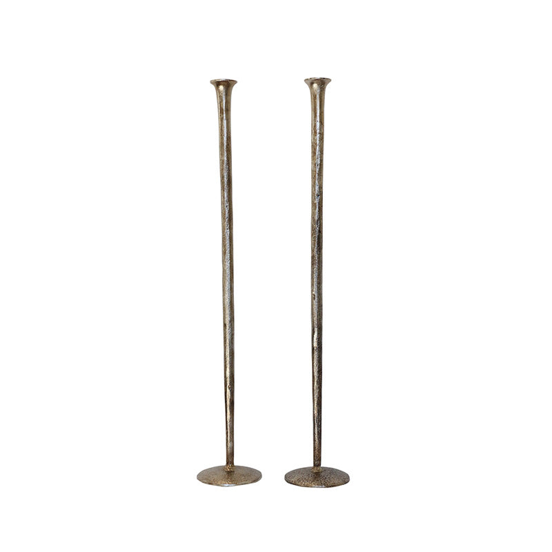 Set of 2 | Forged Candlesticks | Aged Pewter Finish