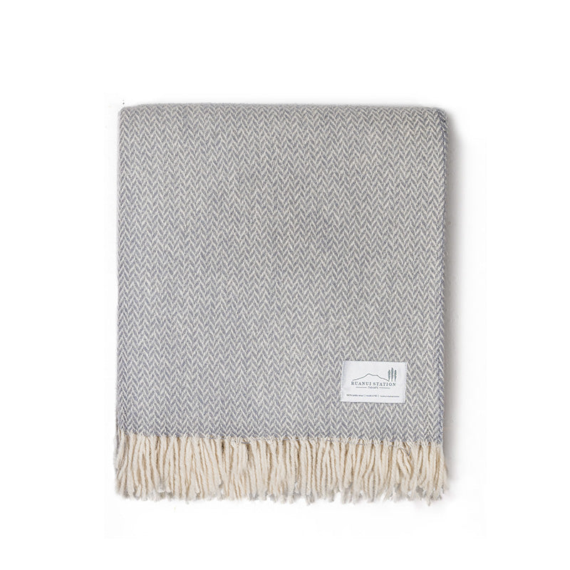 NZ Lambs Wool Throw | Gully Grey Chevron