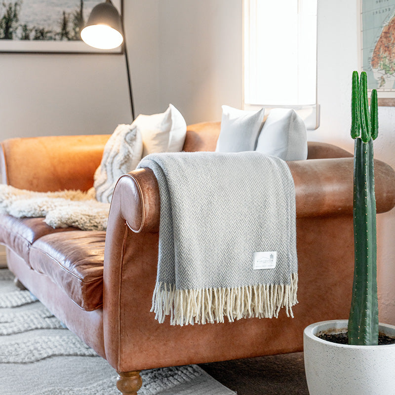 NZ Lambs Wool Throw | Gully Grey Chevron
