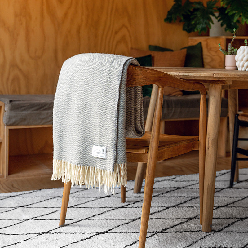 NZ Lambs Wool Throw | Gully Grey Chevron
