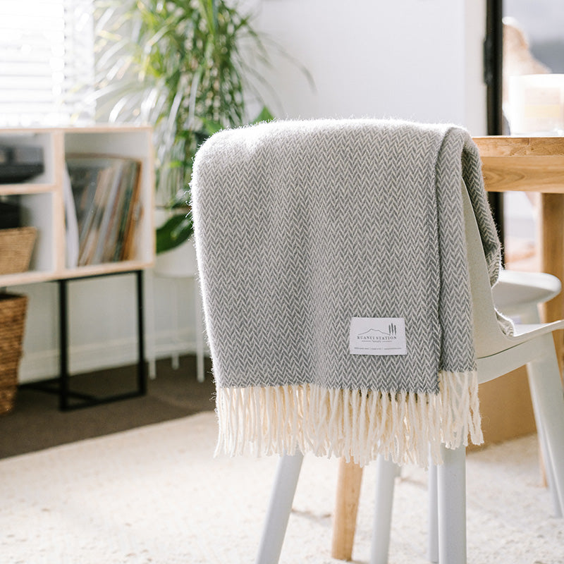 NZ Lambs Wool Throw | Gully Grey Chevron