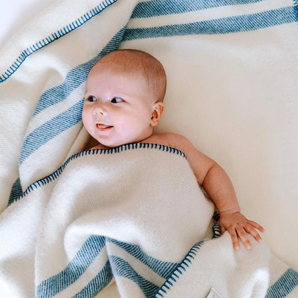 NZ Lambs Wool Blanket | Barney Blue Trim