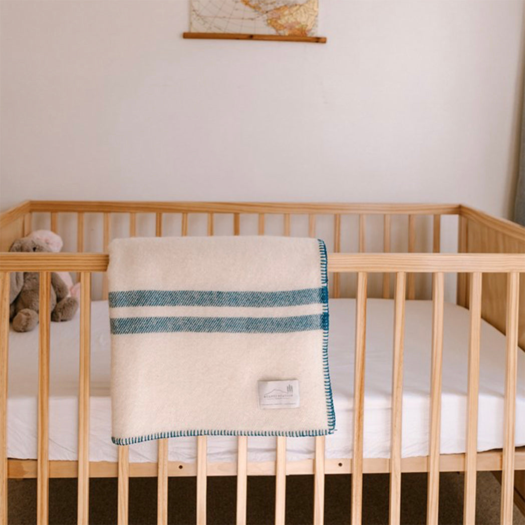 NZ Lambs Wool Blanket | Barney Blue Trim