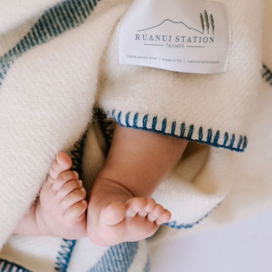 NZ Lambs Wool Blanket | Barney Blue Trim