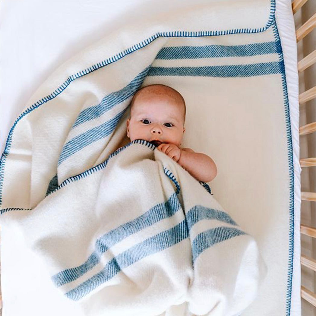 NZ Lambs Wool Blanket | Barney Blue Trim