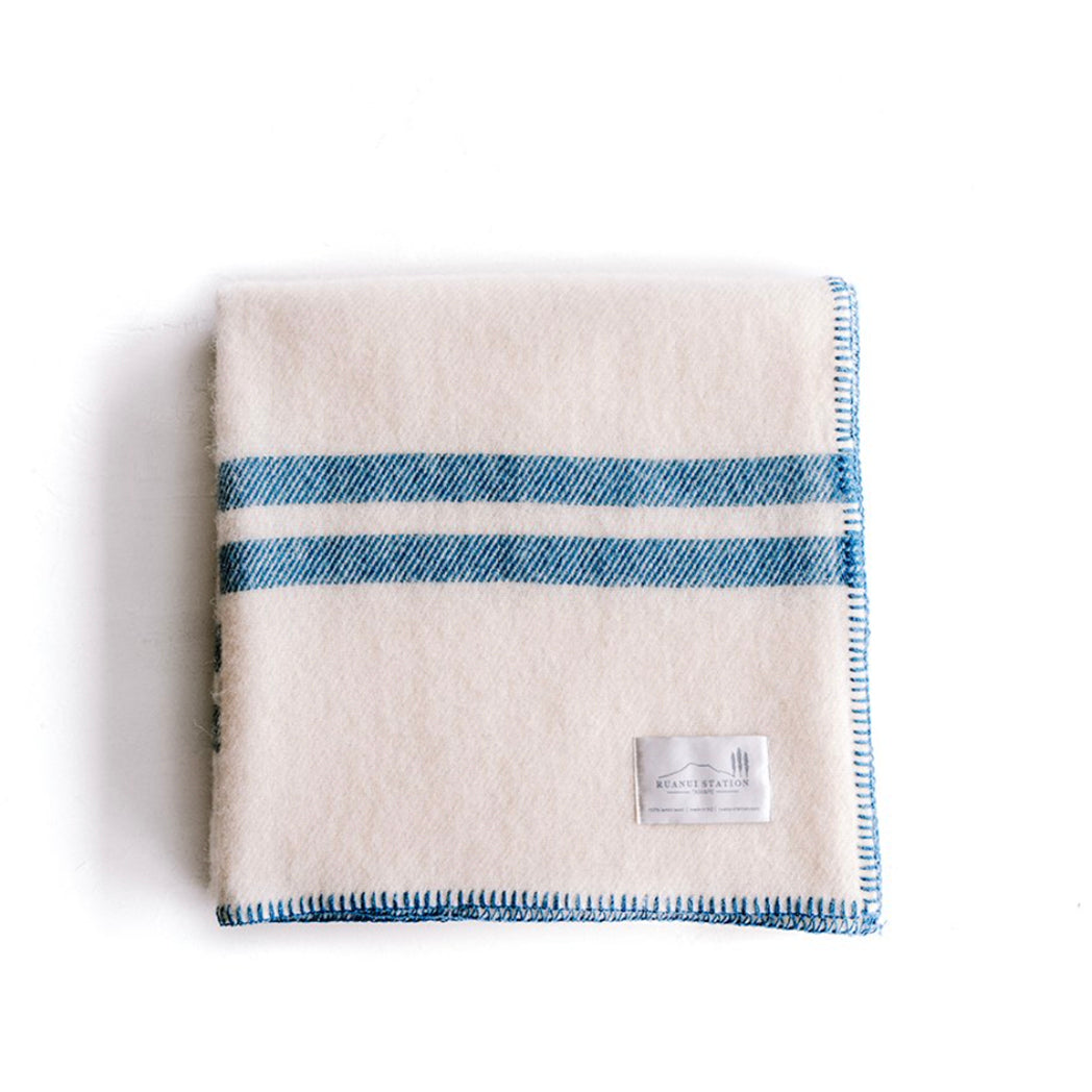NZ Lambs Wool Blanket | Barney Blue Trim