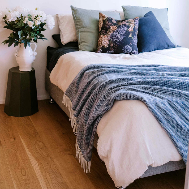 NZ Lambs Wool Throw | Blue Cliffs Chevron