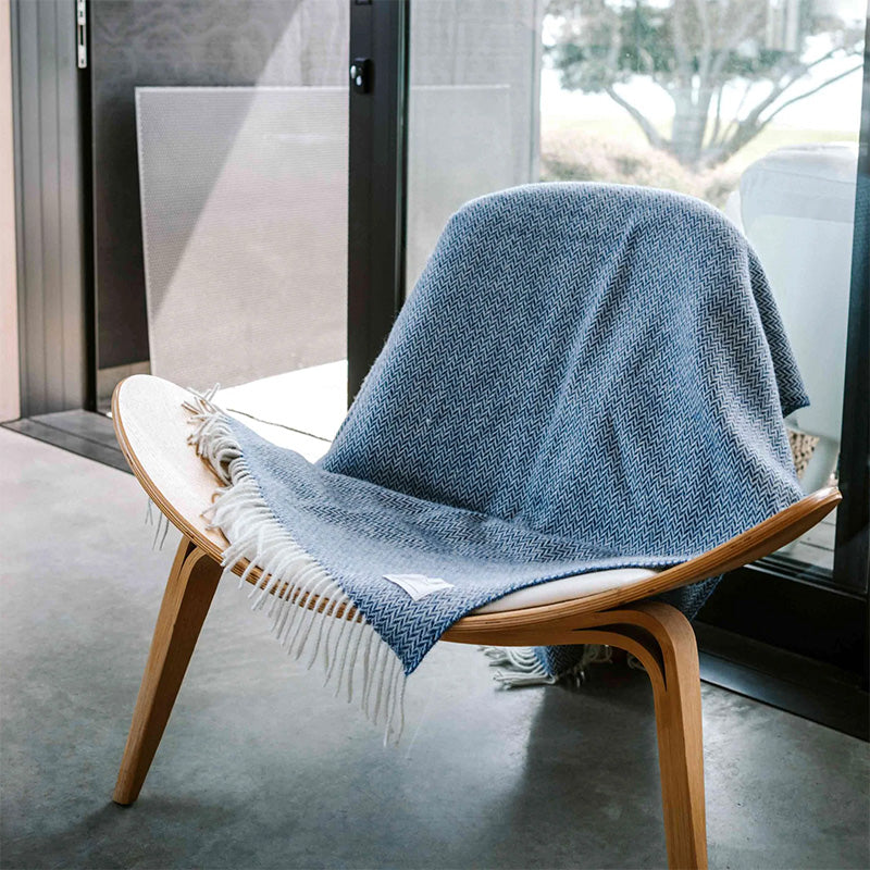 NZ Lambs Wool Throw | Blue Cliffs Chevron