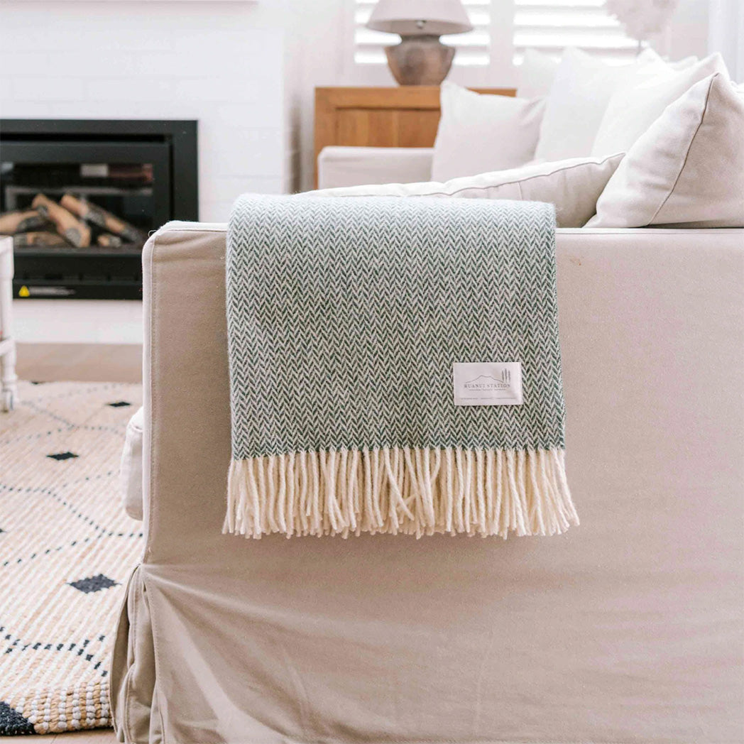 NZ Lambs Wool Throw | Goss Green Chevron