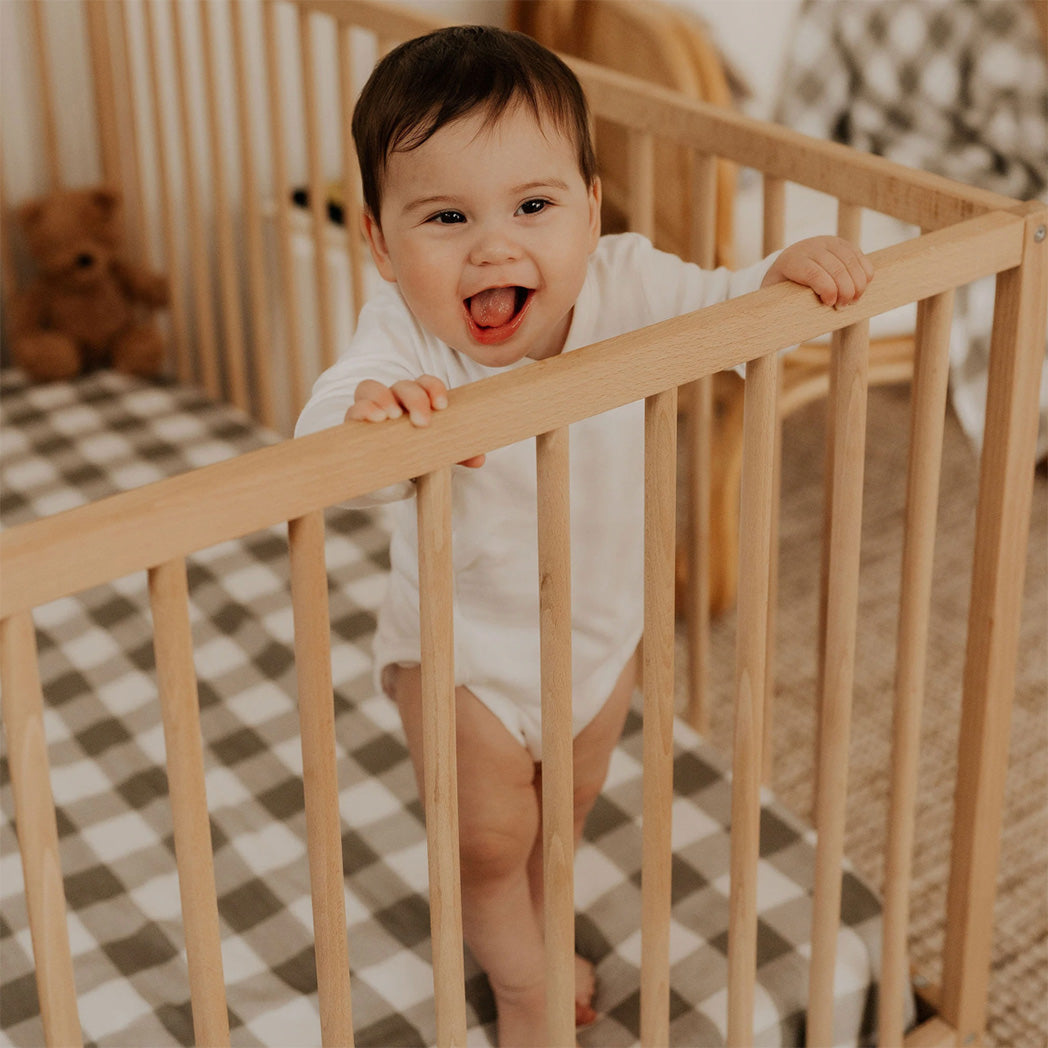 Fitted Cot Sheet - Gingham Olive