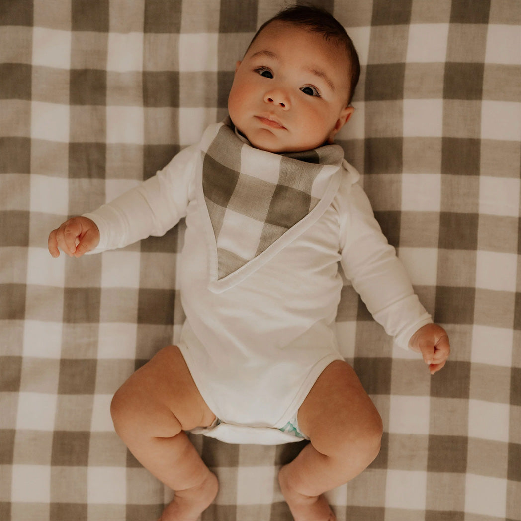 Fitted Cot Sheet - Gingham Olive