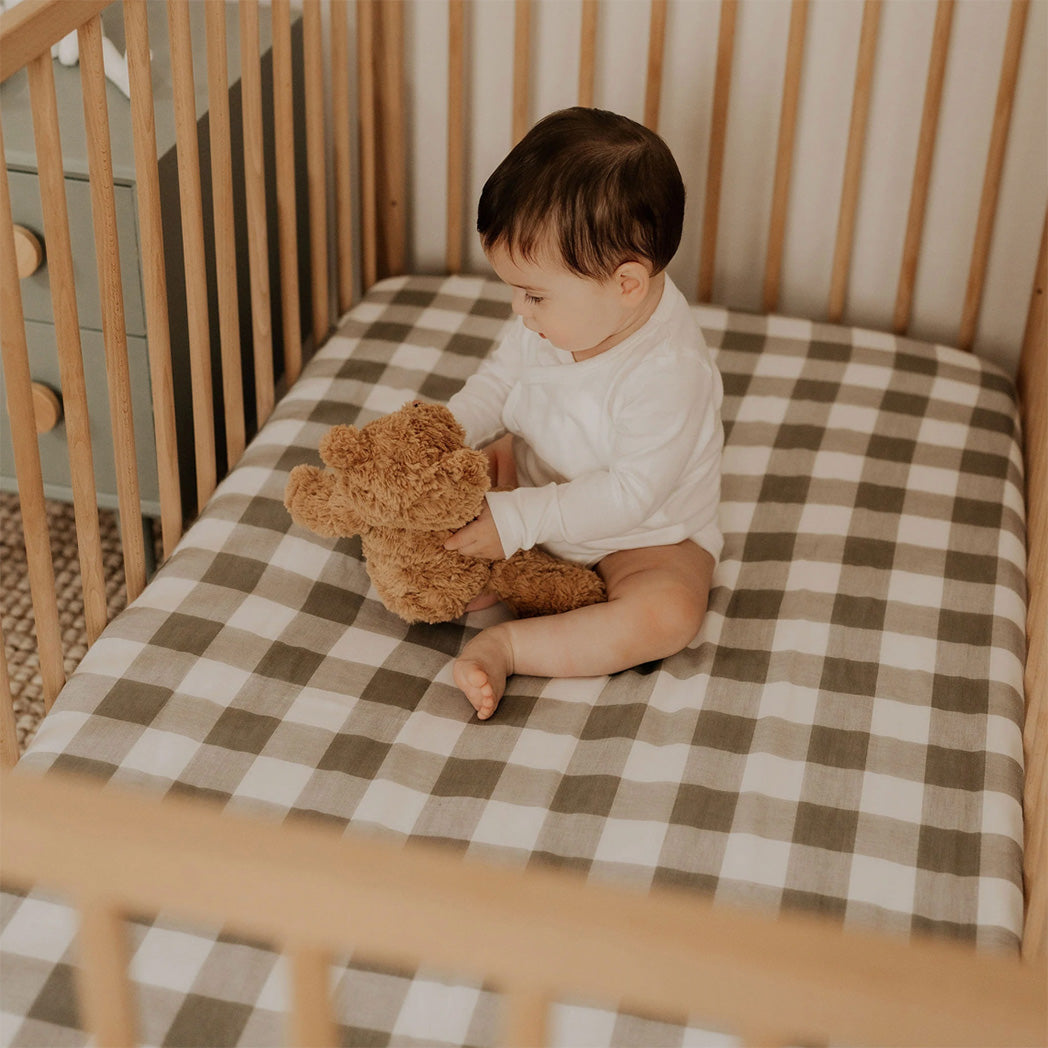 Fitted Cot Sheet - Gingham Olive