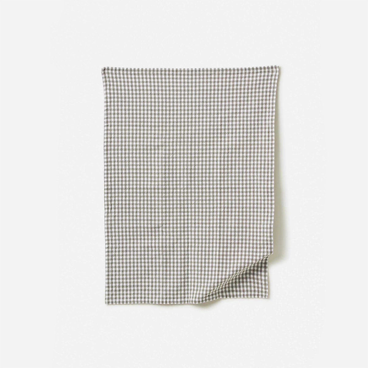 Gingham Washed Cotton Tea Towel - Grey