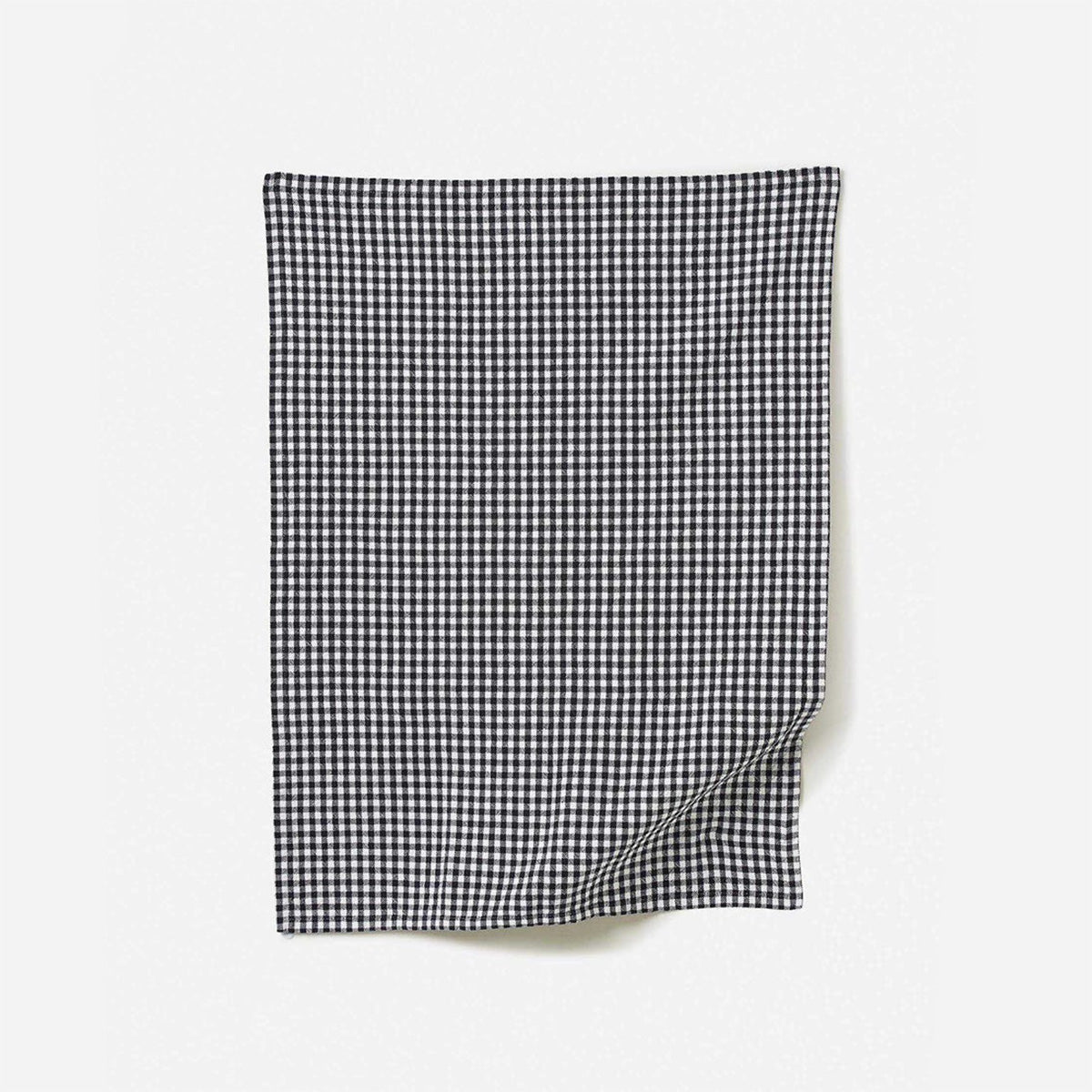 Gingham Washed Cotton Tea Towel - Navy