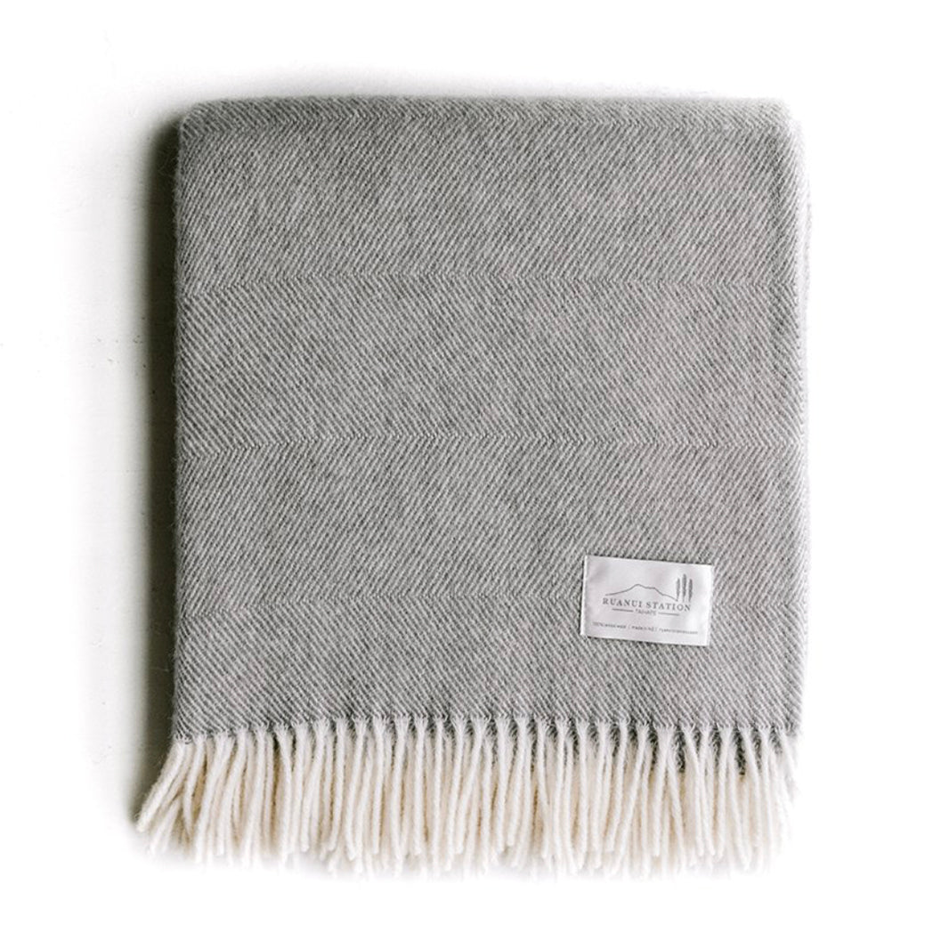 NZ Lambs Wool Throw | Gully Grey Herringbone