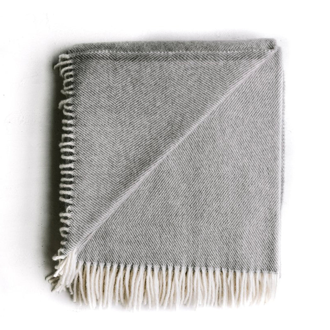NZ Lambs Wool Throw | Gully Grey Herringbone