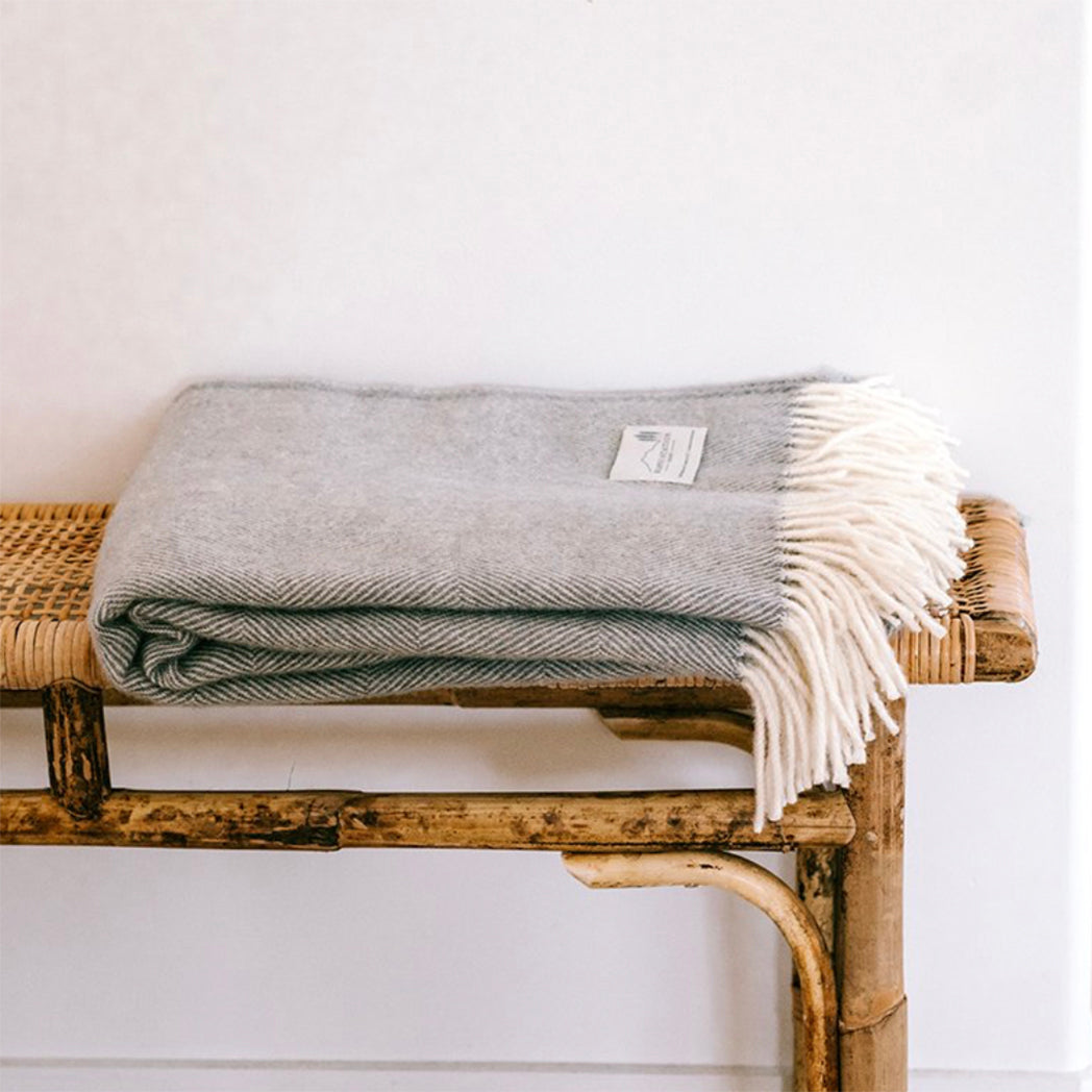 NZ Lambs Wool Throw | Gully Grey Herringbone