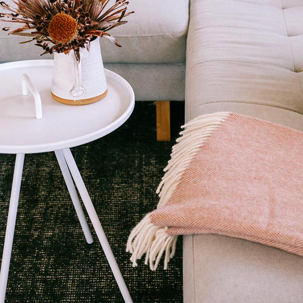 NZ Lambs Wool Throw | Pipipi Pink Herringbone