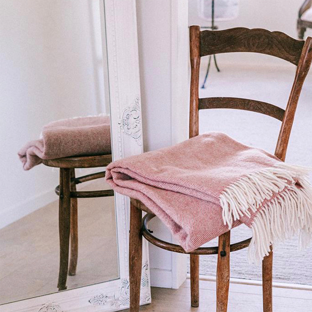 NZ Lambs Wool Throw | Pipipi Pink Herringbone