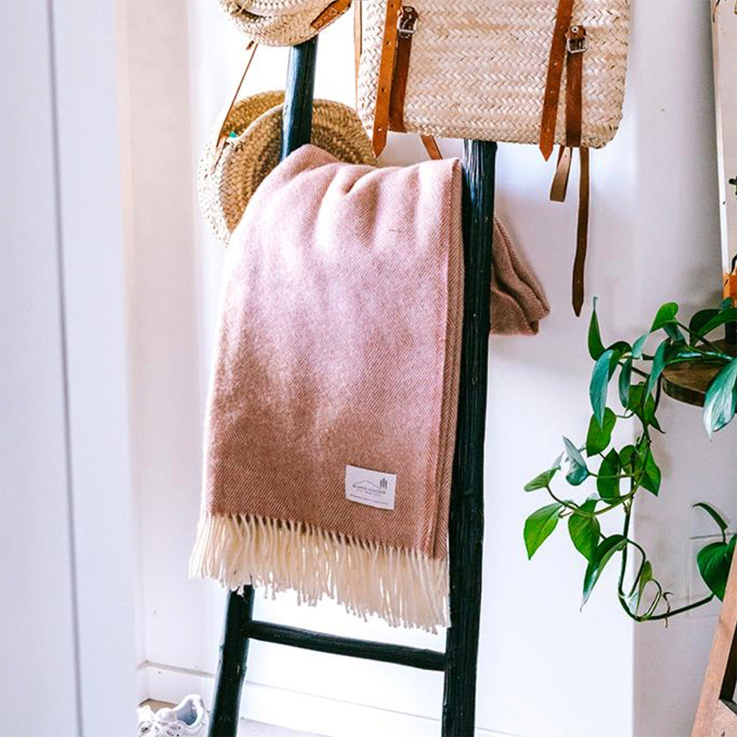 NZ Lambs Wool Throw | Pipipi Pink Herringbone