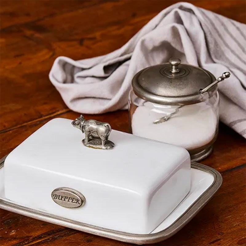 Pewter & Glass Sugar Bowl & Spoon