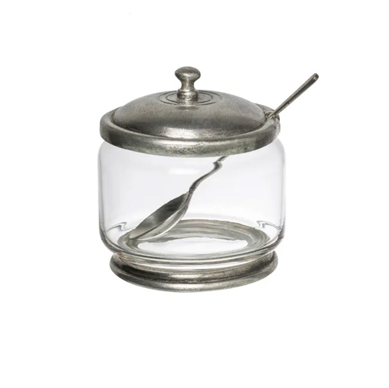 Pewter & Glass Sugar Bowl & Spoon