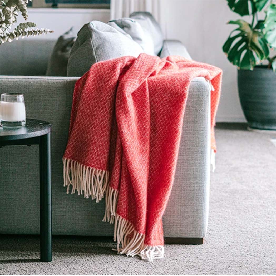 NZ Lambs Wool Throw | Rakaia Red Diamond