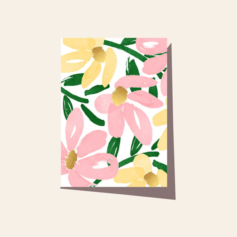 Brushy Flower Lemon Pink | Greeting Card