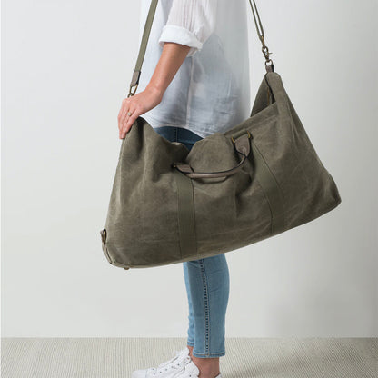 Olive Canvas & Leather Weekender | La Paz Waxed