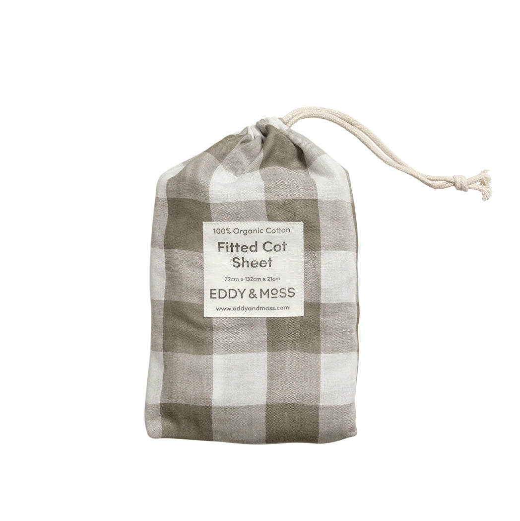 Fitted Cot Sheet - Gingham Olive