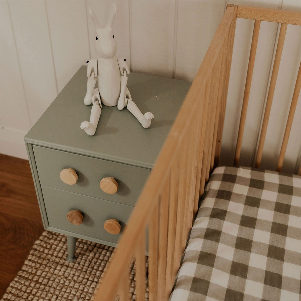 Fitted Cot Sheet - Gingham Olive