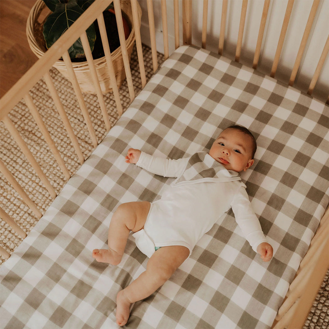 Fitted Cot Sheet - Gingham Olive