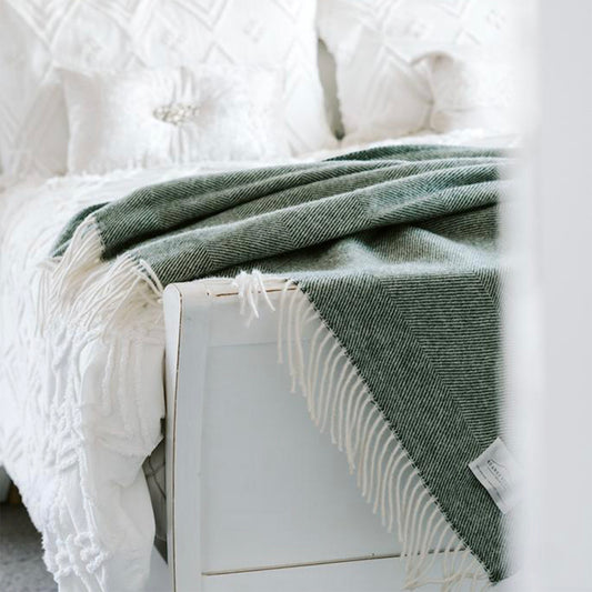 NZ Lambs Wool Throw | Goss Green Herringbone