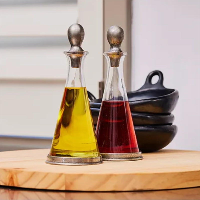 Cone Shape Oil & Vinegar w Pewter base - set of 2
