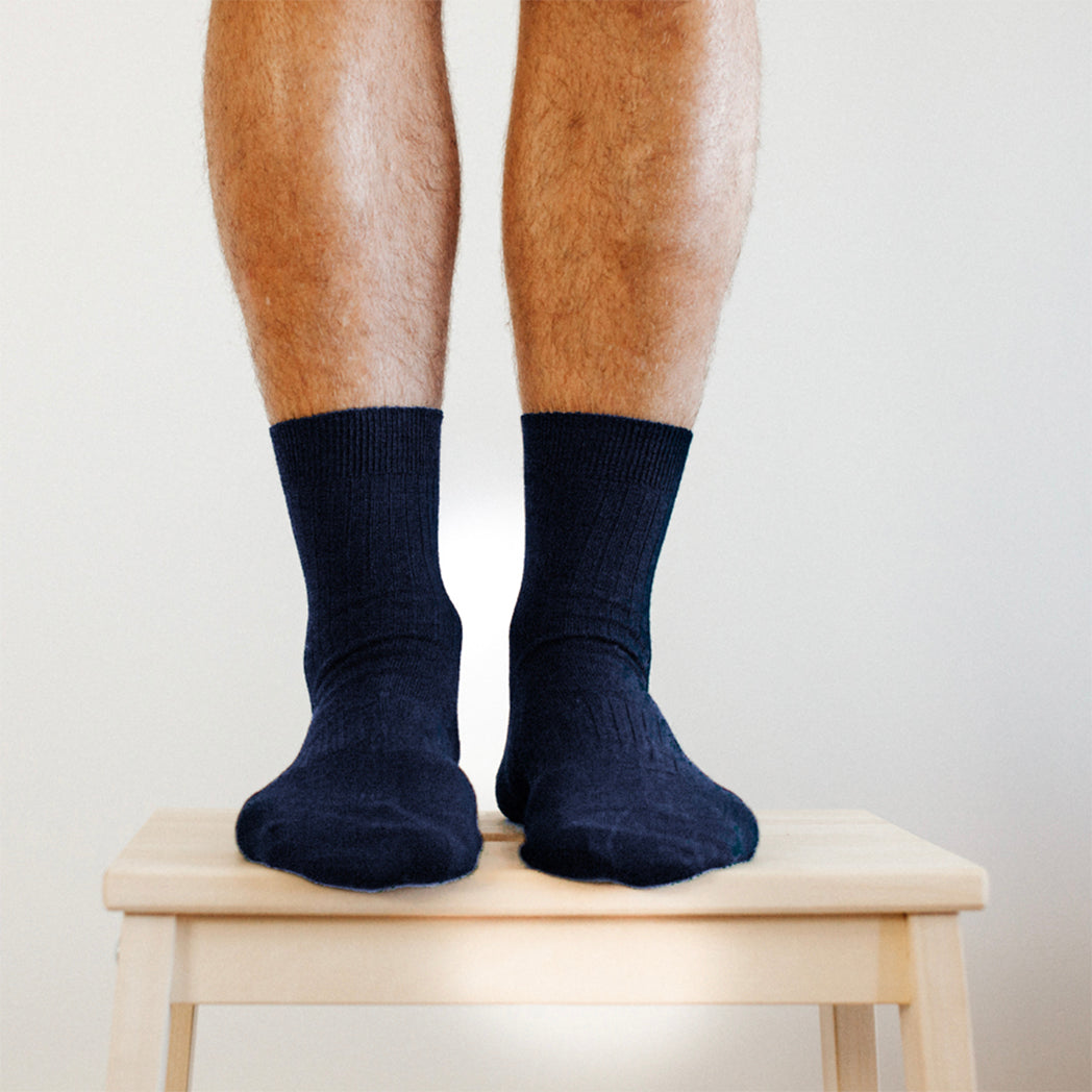 Mens Merino Wool Socks | Navy Ribbed